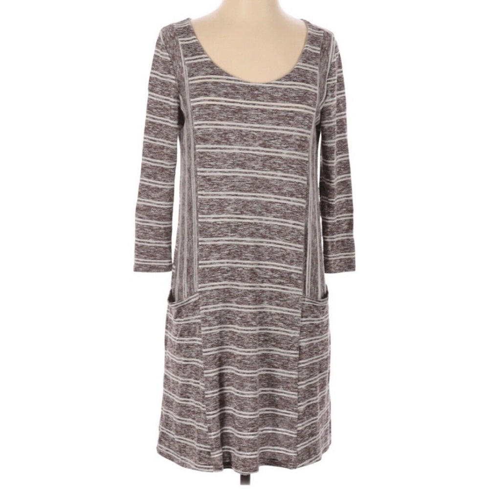 42 Pops Dress Womens Medium Casual Knit  Brown Stripe Comfy Lounge Travel Modest